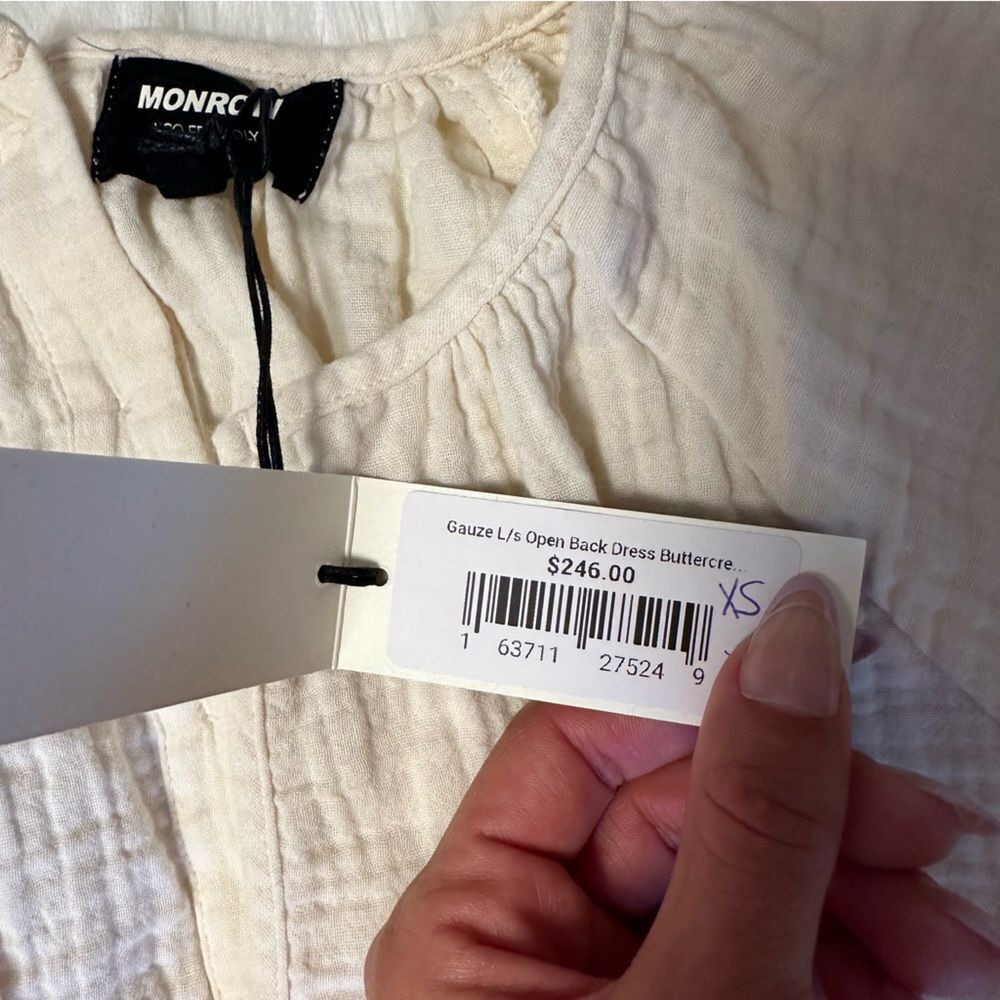 NWT Monrow Long-Sleeve Gauze Open-Back Midi Dress - Picture 6 of 10
